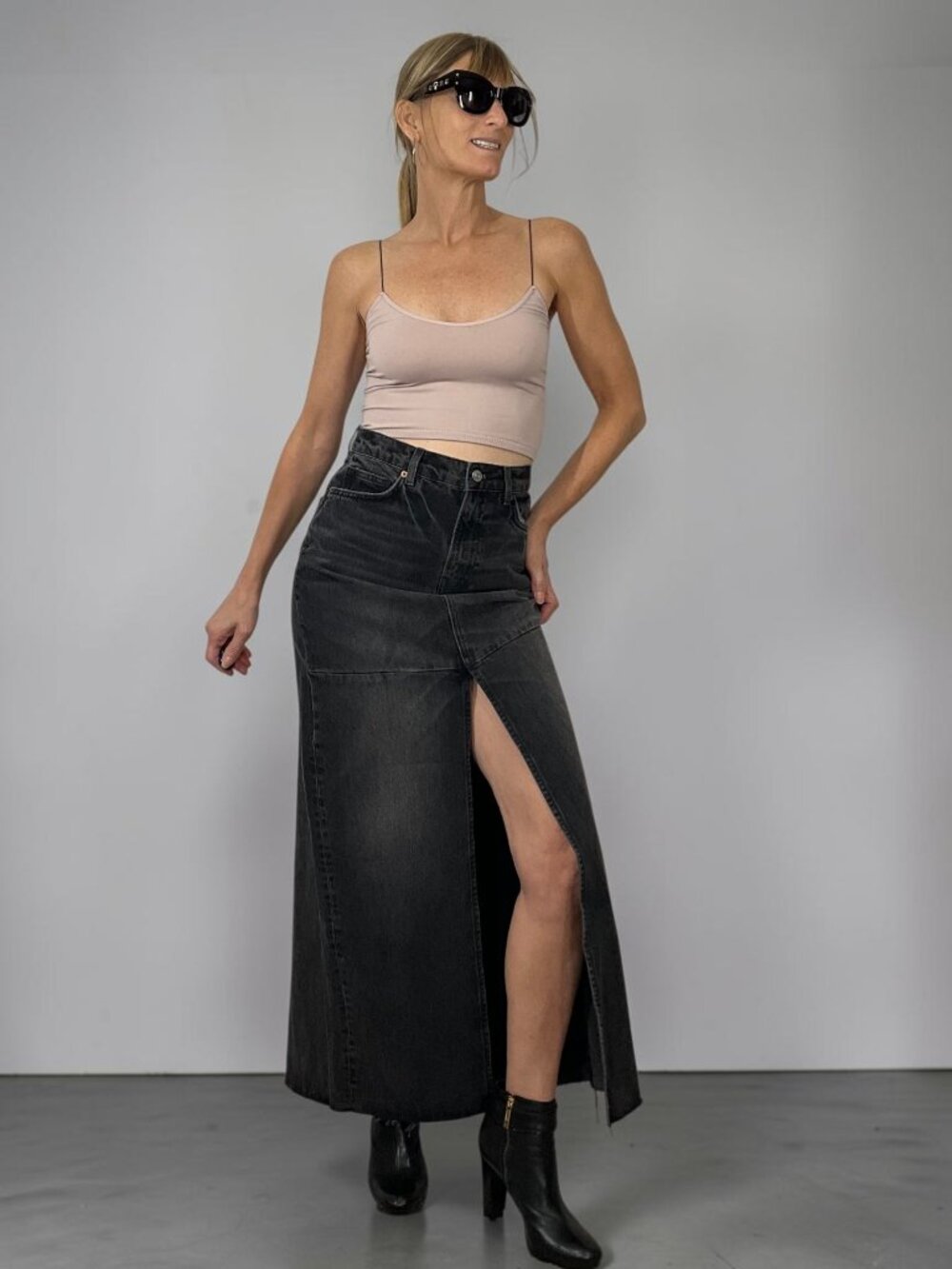 Reformation Tazz Maxi Denim Skirt 25 Liman Charcoal Modest